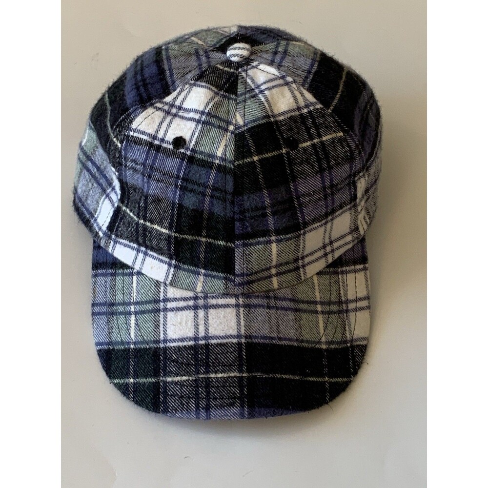 Vermont Flannel Co Plaid Hat Made In USA Leather Strapback Cap Gorpcore Navy